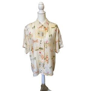 MAGGY LONDON VINTAGE WOMENS SIZE 14 100% SILK DRAGONFLY BUTTON UP